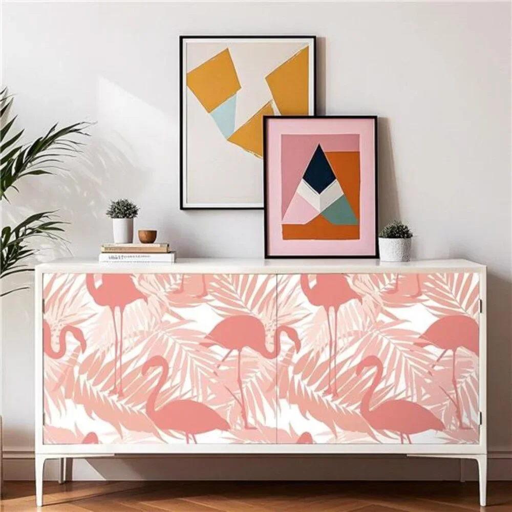 Pink Flamingo Wallpaper Peel and Stick Pink Palm Leaf Wallpaper, 17.5